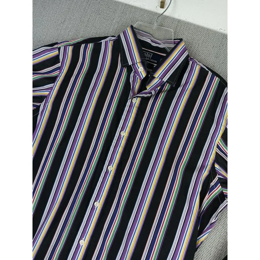 Vintage Polo‎ Ralph Lauren Regent Shirt Mens L Multi-Stripped Custom Fit Preppy